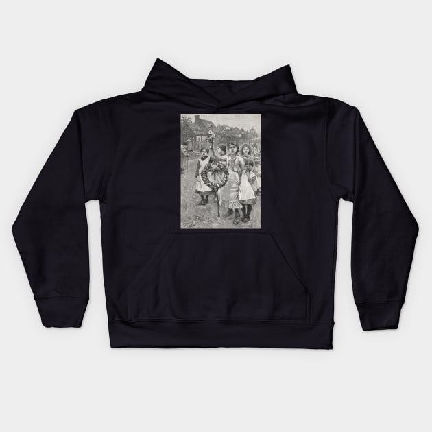 Young girls on a Victorian May day, 1886 Kids Hoodie by artfromthepast